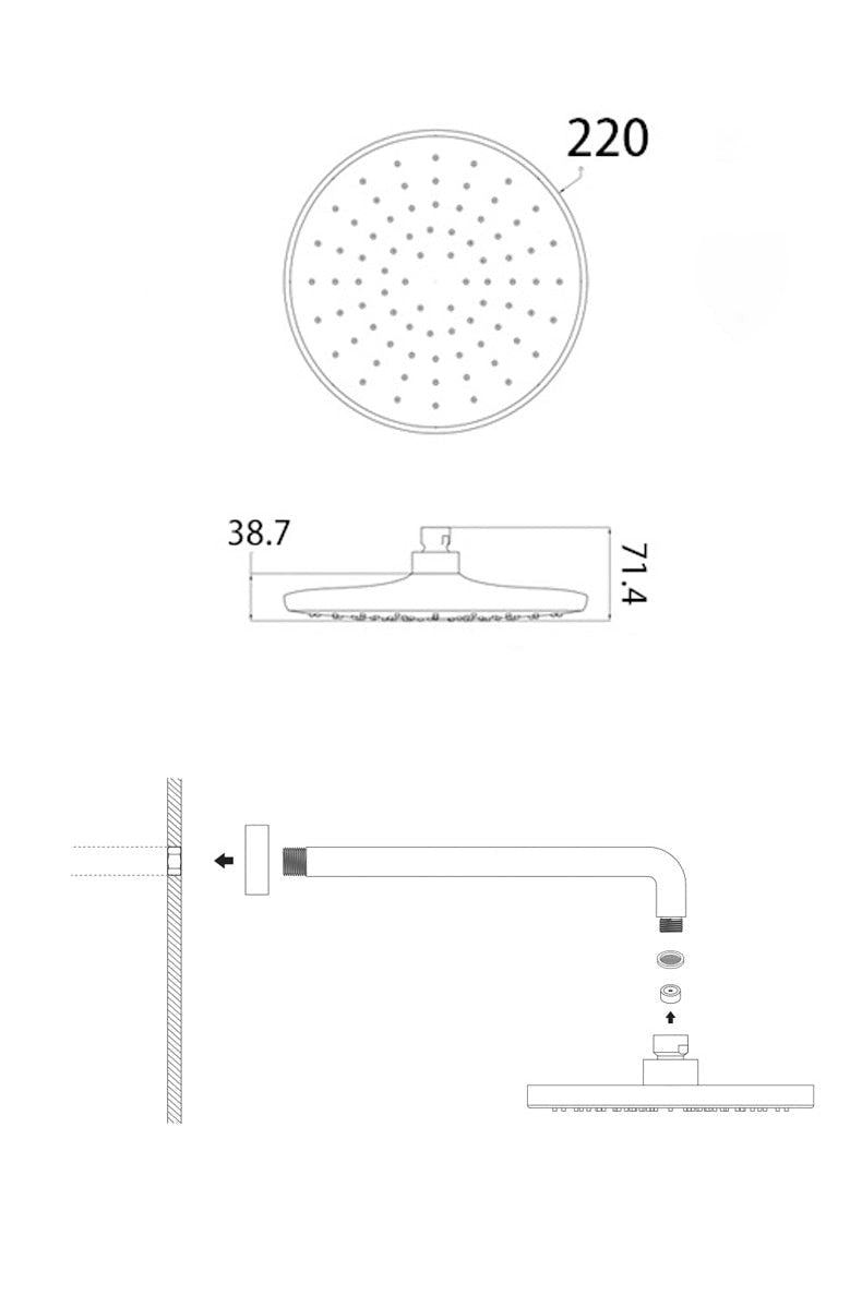 Pommeau de Douche de Tête Pluie Noir