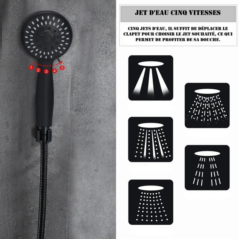 Pommeau de Douche Economique Noir 5 Jets