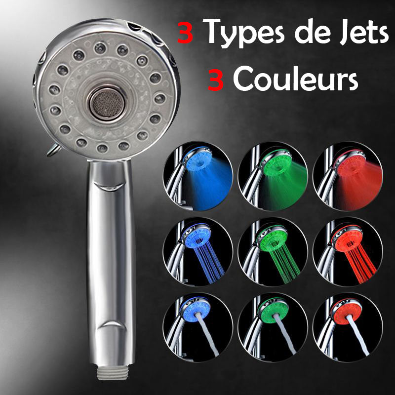 Pommeau de Douche Anti Calcaire 3 Jets Led