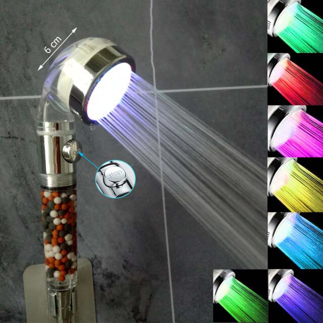 Pommeau de Douche Led 7 Couleurs Bouton Stop