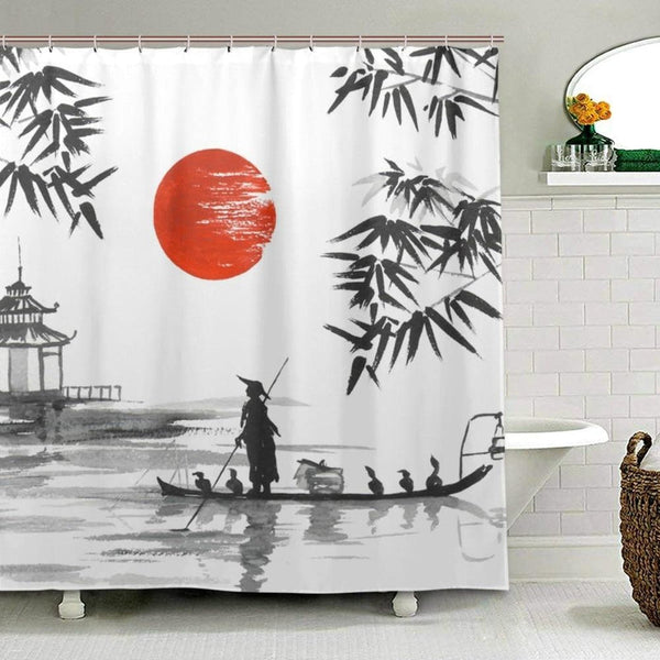 Rideau De Douche Motif Japonais